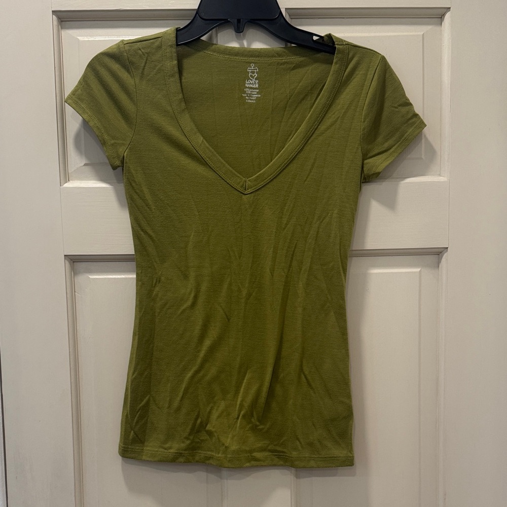 Love on a Hanger Short Sleeve V-Neck Top - Olive